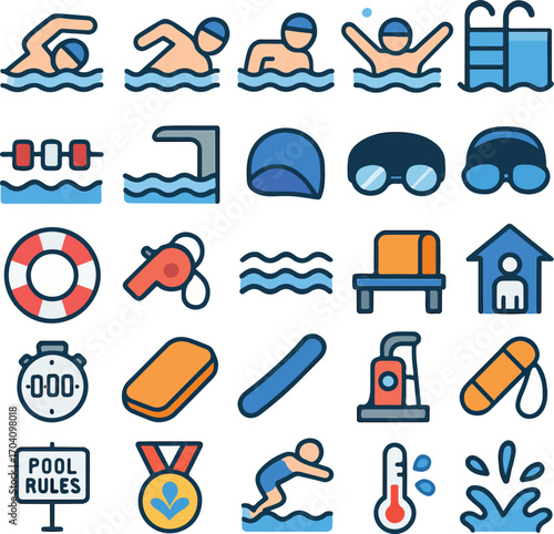 Swimmer and pool icons for aquatic activity and safety