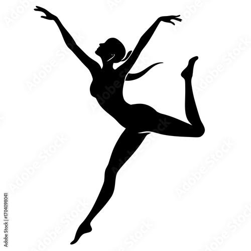 Graceful dancer leaping silhouette black