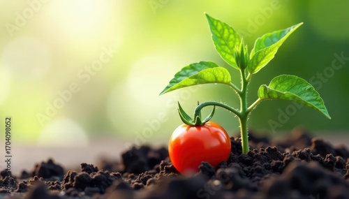 Single tomato plant with soil, cleanly isolated, botany, isolated, organic