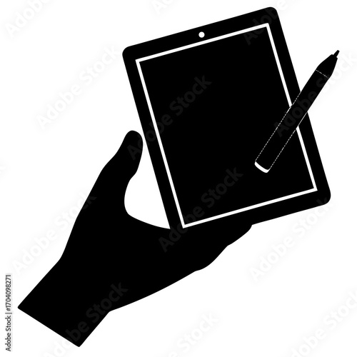 Hand holding tablet stylus digital pen drawing