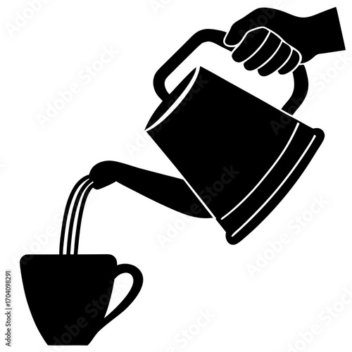 Hand pouring liquid from kettle into cup black silhouette