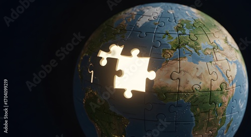 A puzzle globe glowing with missing piece, symbol of responsibility.