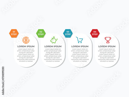 Line step infographic. 4 options workflow diagram, number infograph, process steps chart with line icons. Information vector concept. Illustration of step information chart and infographic
