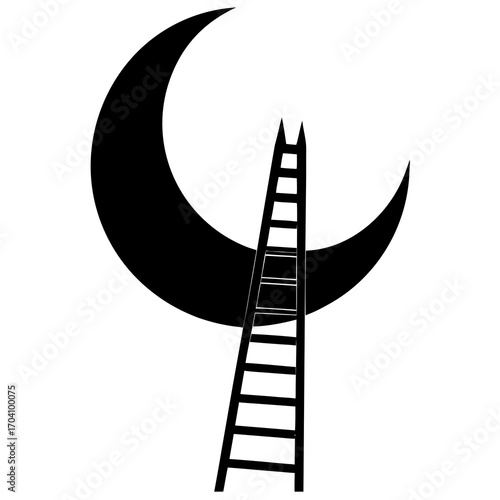 Ladder reaching crescent moon climbing aspiration