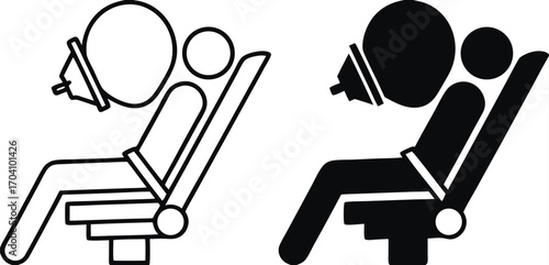 Airbag Icons. Black and White Vector Illustrations. A Device Designed to Mitigate the Impact of the Driver and Passengers in a Collision in Transport. Concept Safety and Protection

