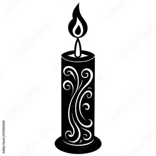 Ornate candle with flickering flame silhouette fire