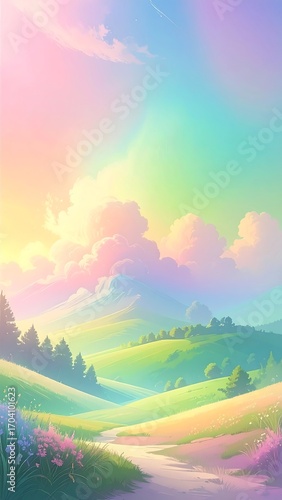 Pastel landscape at sunrise