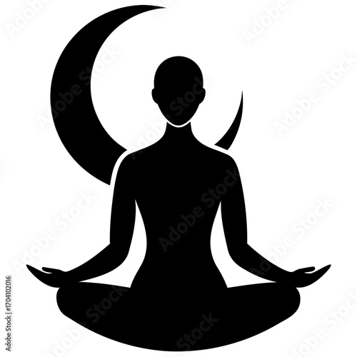 Silhouette meditating person crescent moon yoga