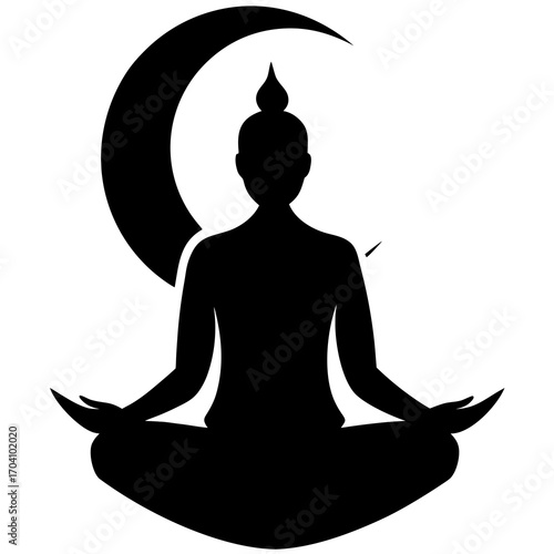 Silhouette meditating figure crescent moon person yoga