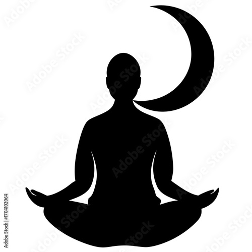 Silhouette person meditating crescent moon yoga lotus pose