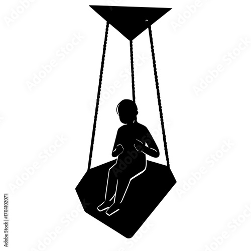 Silhouette person on geometric swing child sitting