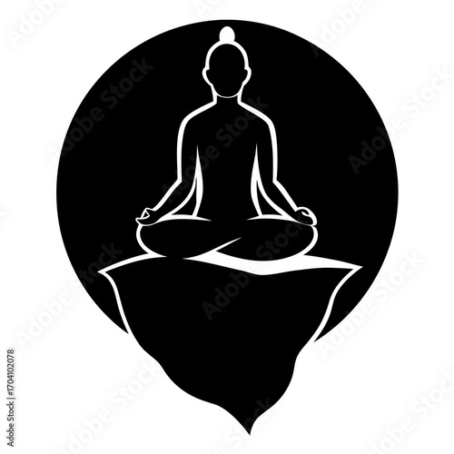 Silhouette person meditating on rock yoga