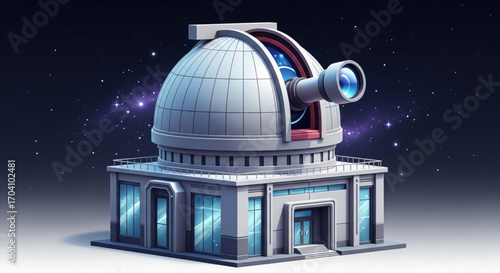 Cartoon observatory with telescope against a starry night sky, showcasing scientific exploration and astronomical research, perfect for educational content