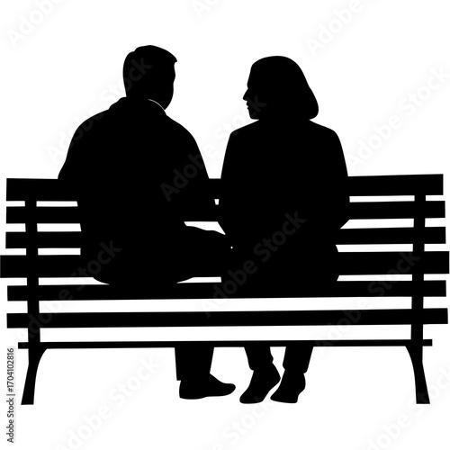 Two people sitting on bench silhouette couple