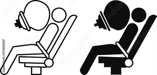 Airbag Icons. Black and White Vector Illustrations. A Device Designed to Mitigate the Impact of the Driver and Passengers in a Collision in Transport. Concept Safety and Protection


