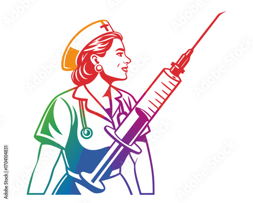 Nurse with syringe silhouette vector isolated on white background