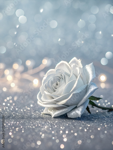 Silver glitter background with shimmering metallic effect and soft bokeh