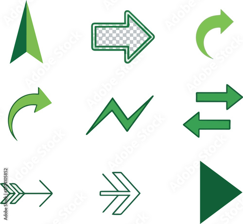 Create Need kinds of Green color arrow icon on white background.
