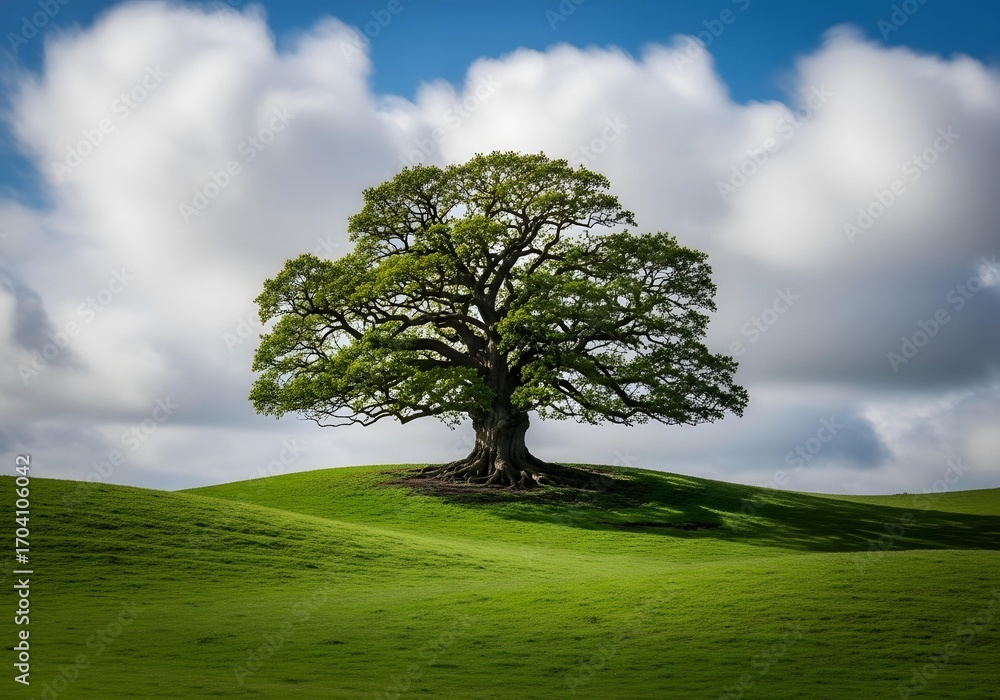 Fototapeta premium Large oak on rolling hills.
