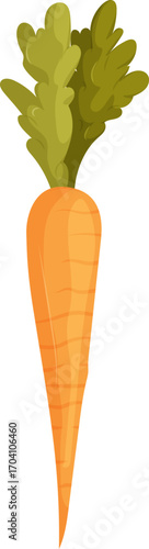 Abstract Orange Root with Green Fronds, Simple Illustration on White Background.