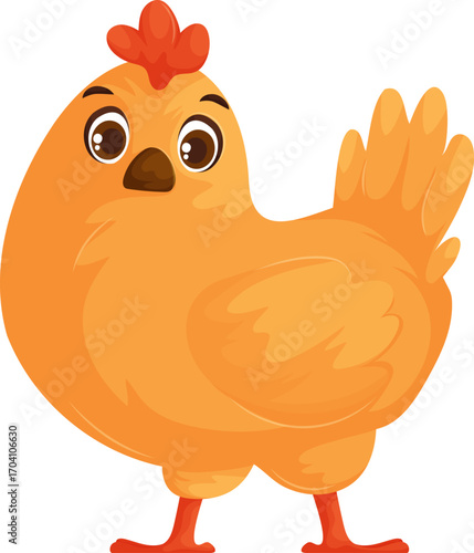 Cartoon Fowl Illustration with Orange and Red Tones, Soft Shadows and Glossy Texture.