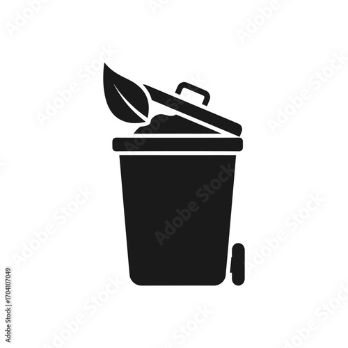 Trash can icon set with various isolated green and white waste containers, including recycle bins and garbage buckets
