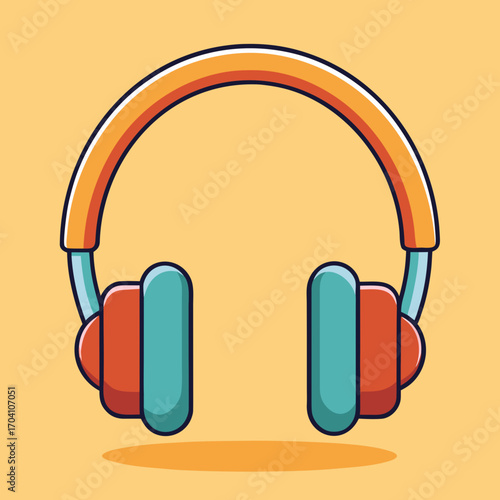 Vibrant headphones illustrated on a solid background.