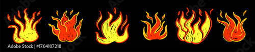 Red and yellow fire crayon texture. Scribble flame fire crayon or charcoal texure