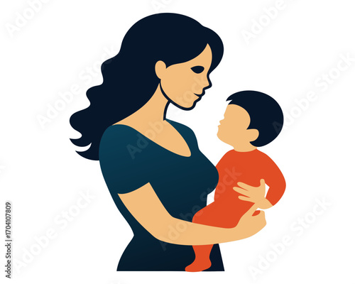 Mother holding baby silhouette vector isolated on white background