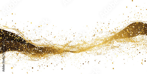 golden line noise Gold Glitter Abstract Stroke Wave with Shiny Dust and Foil Splatter Frames on Transparent Background