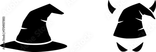 Wizard hat silhouette icon vector illustration on white background. Devil hat symbol design.
