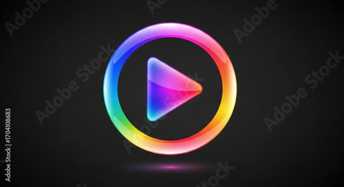 Colorful play button icon on a dark background, symbolizing multimedia, video streaming, and entertainment, with a modern and vibrant design