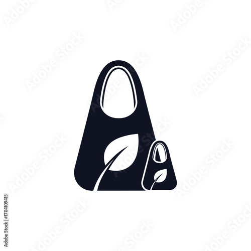 Vector illustration of plastic bag with leaf icon depicting recycling symbol of garbage