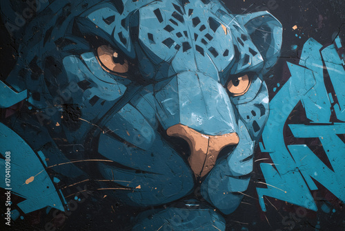 Powerful Wild Cat Gaze in Urban Graffiti Style