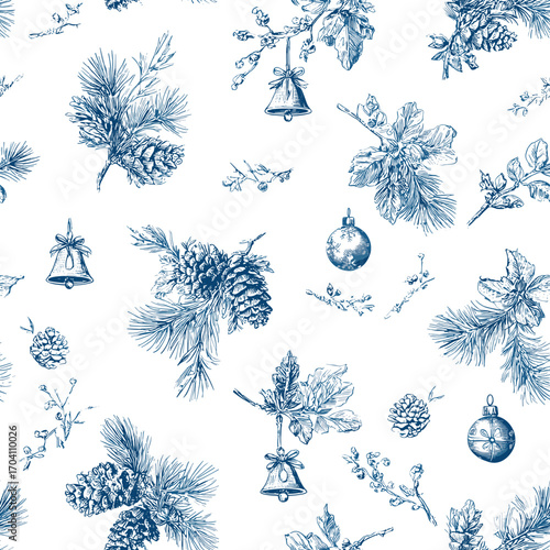 Editable Vector Seamless Vintage Toile Christmas Pattern