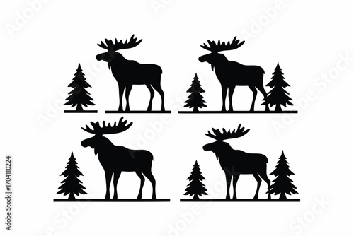 Moose standing in forest silhouette illustration