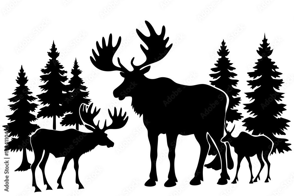Obraz premium Moose standing in forest silhouette illustration