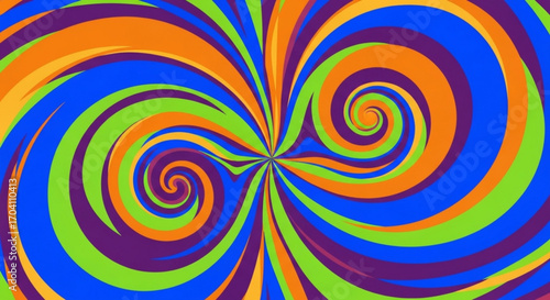 Vibrant psychedelic spiral pattern with swirling colors, creating a mesmerizing and hypnotic effect, perfect for backgrounds, wallpapers, and artistic designs