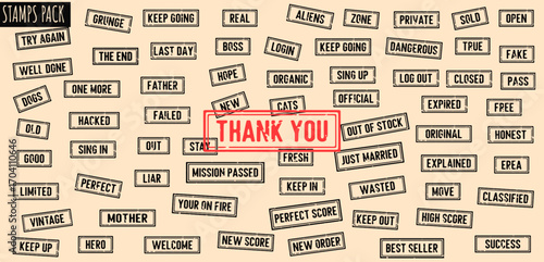 Message Stamps Collage: A vibrant collection of quirky and insightful stamps on a beige canvas, each bearing a unique message, creating a playful tapestry of words and ideas.