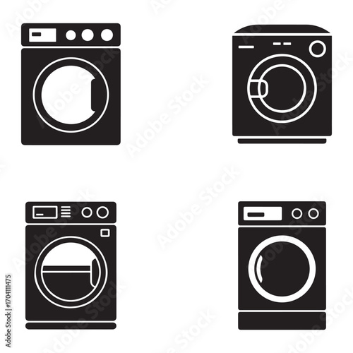 Simple Black and White Laundry Appliances Icons