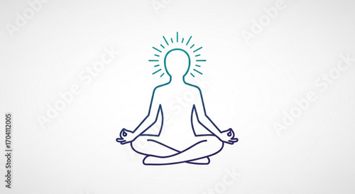 A person in the lotus position meditating with a halo around their head the person is drawn in a simple line art style