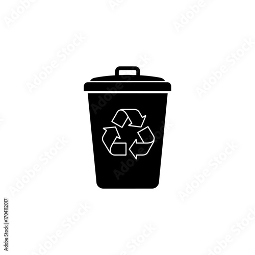 White isolated plastic recycling container with a green lid and waste symbol