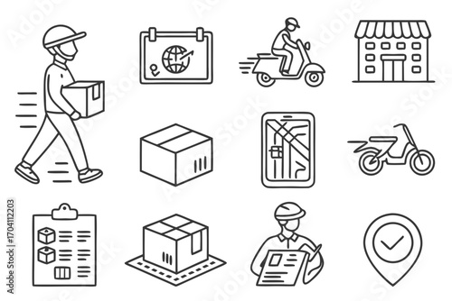 Delivery service logistics and shipping icons set for fast transport and global distribution network concept on transparent background
