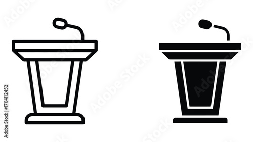 Vector art of two podium illustrations, depicting a platform for public speaking, presentations, and formal addresses