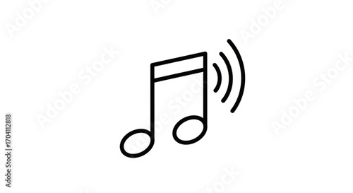 Musical note icon with sound waves symbol of music, melody, audio, song, tune, harmony, rhythm, concert, party, and entertainment