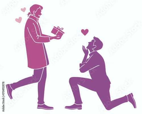 Man proposing marriage silhouette vector isolated on white background