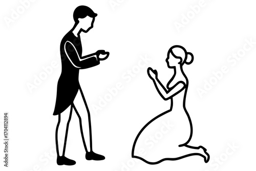 Man proposing marriage silhouette vector isolated on white background