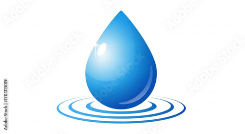 A blue water drop with concentric circles below, , symbolizing purity, freshness, and the essential element of life