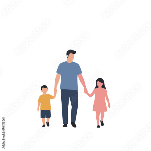 Father and children walking