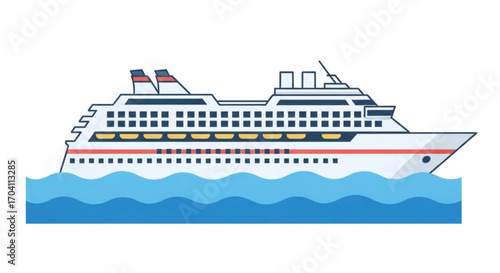 Cruise ship icon, symbolizing travel, vacation, and leisure with a detailed design for tourism and maritime themes